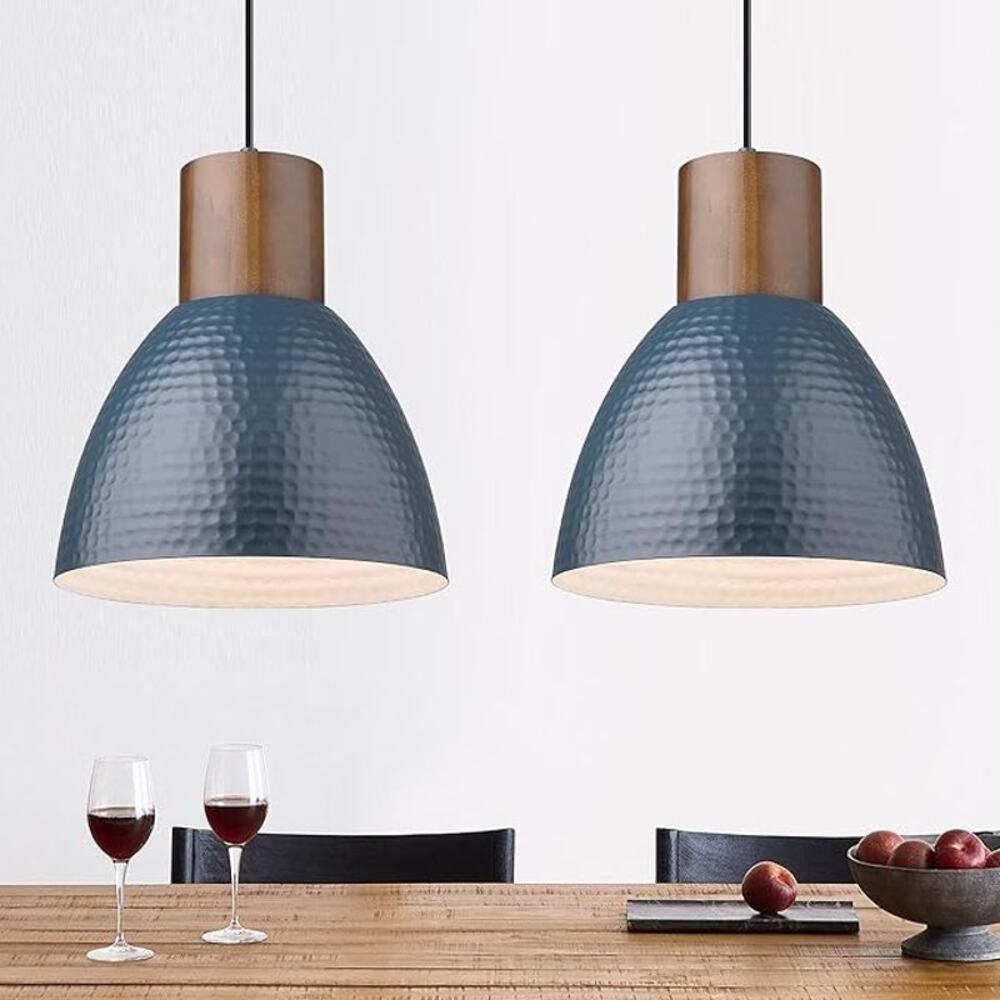2 Pack New in the Box Elyona Adjustable Height Blue Hammered Pendant Light